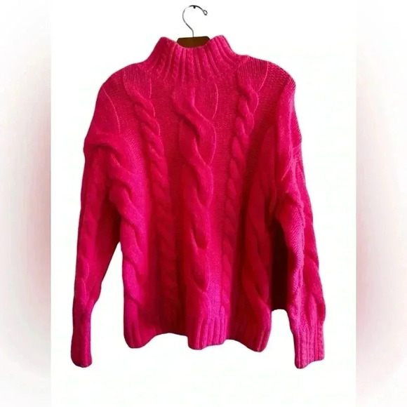 Anthropologie Mock Neck Cable-Knit Sweater XS Pink Wool Blend - Picture 8 of 16